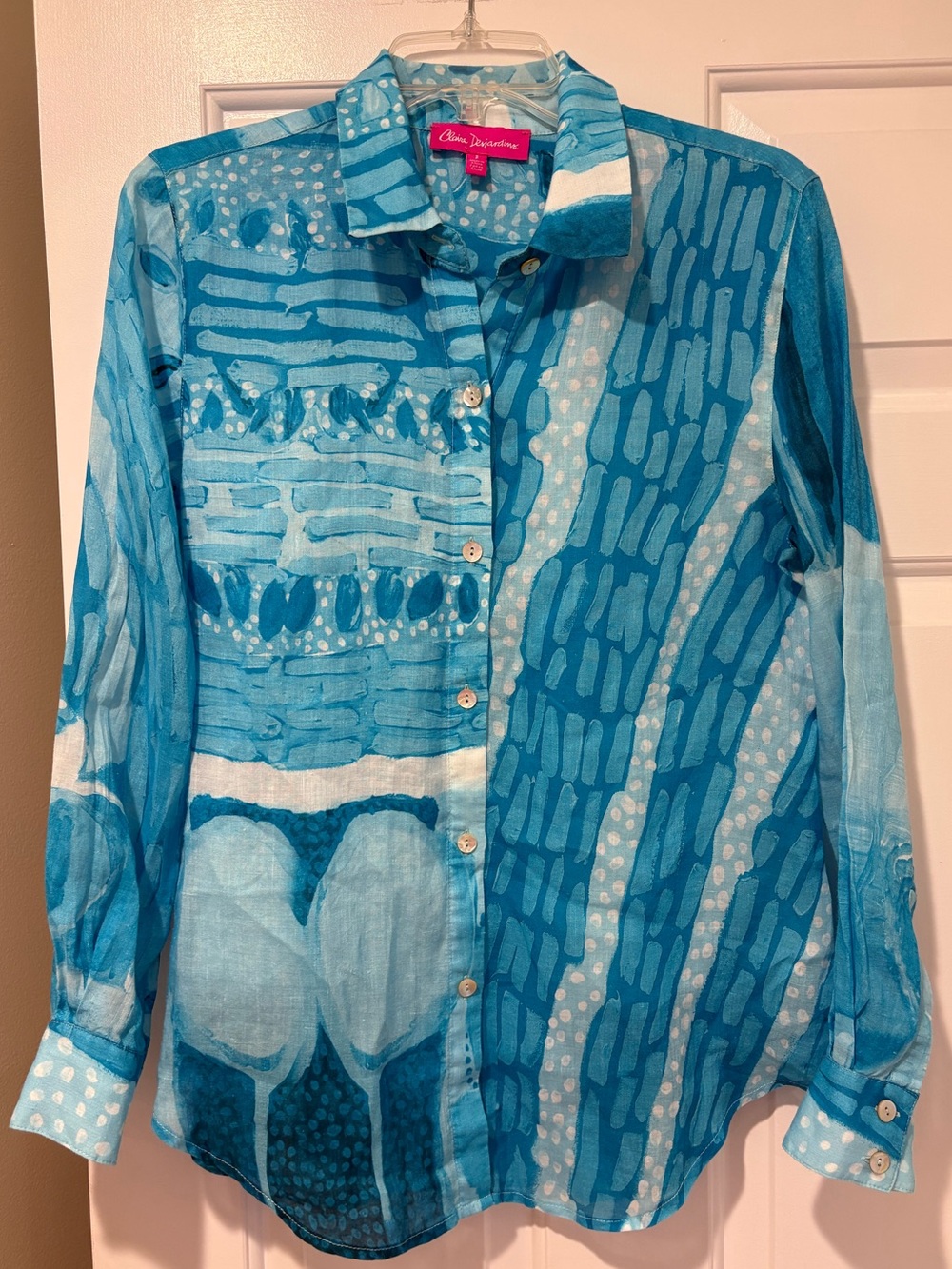 Blue Abstract Print Button-Down Shirt